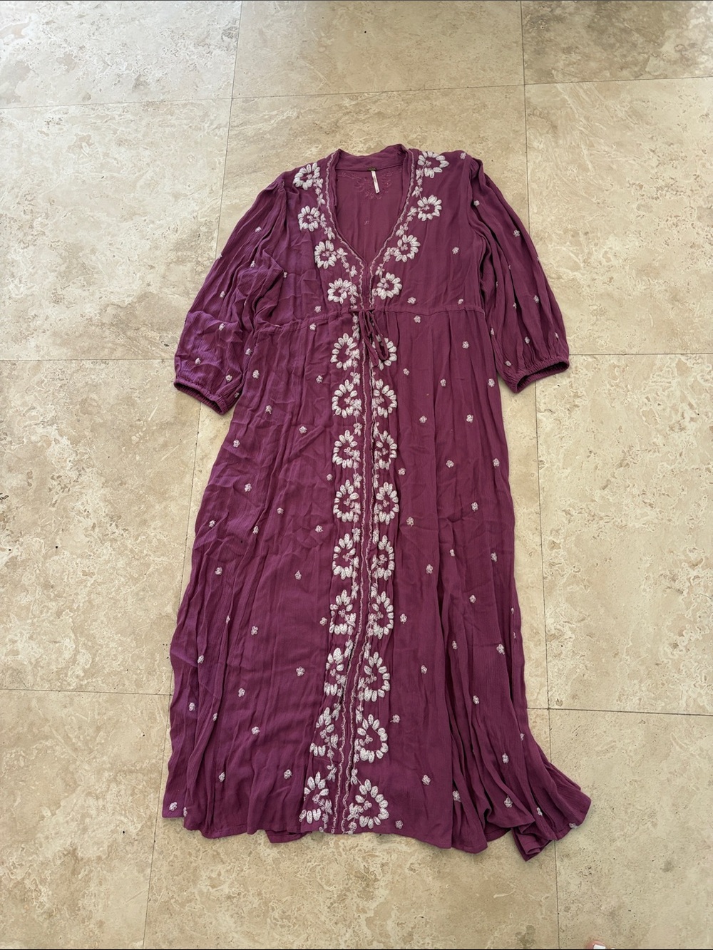 Free People Plum Maxi Dress with White Floral Embroidery